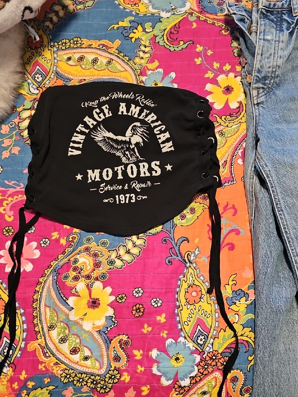 Vintage inspired American Motors Black Lace-Up Tube/ CropTop